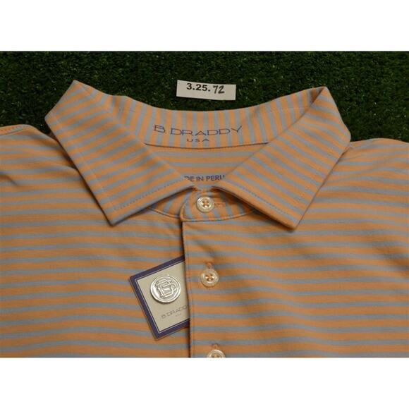 B Draddy Men's Tommy Stripe Golf Shirt C.C. Logo Orange/Blue Medium - Picture 2 of 2